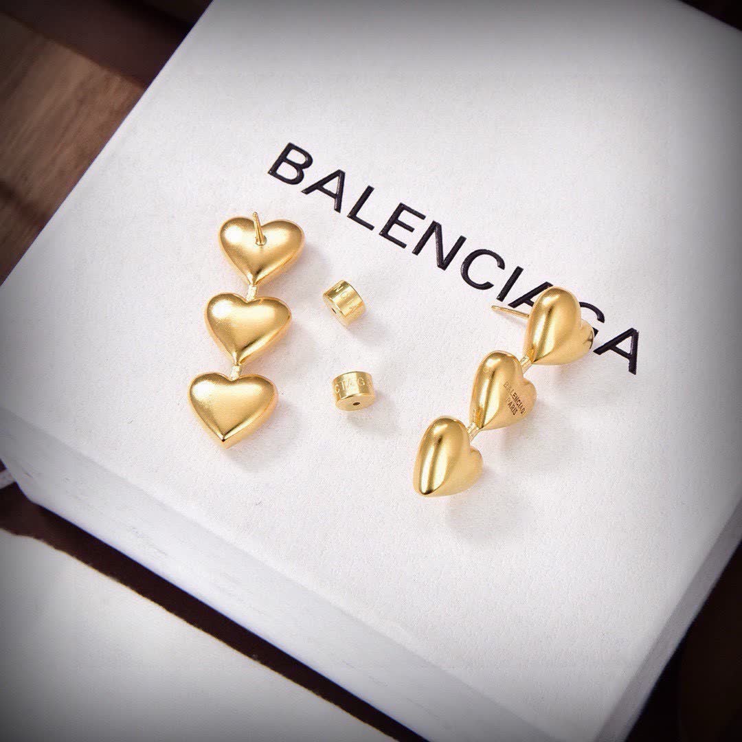 Balenciaga Gold Triple Heart Earrings