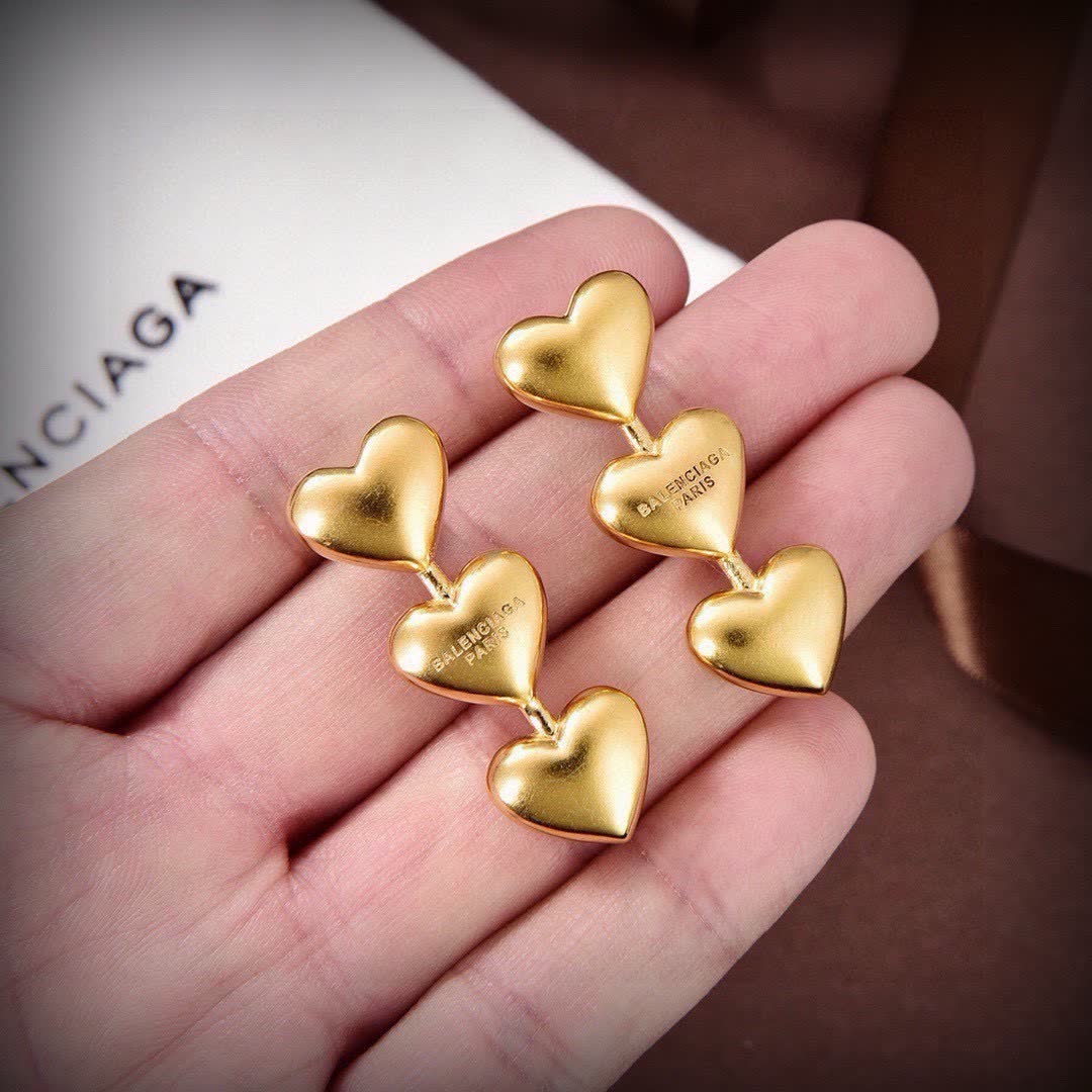 Balenciaga Gold Triple Heart Earrings