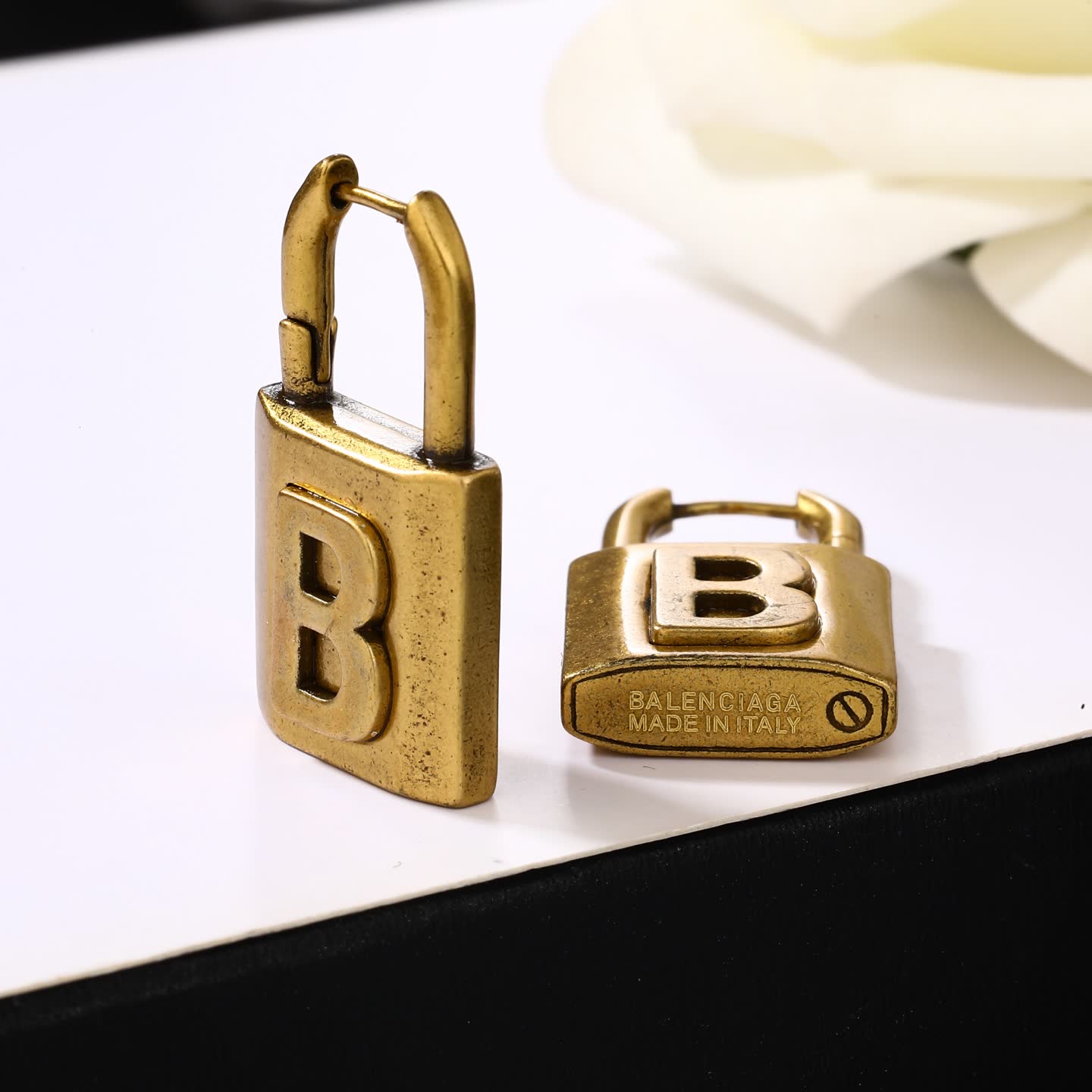 Balenciaga Bling Jewelry Lock Design Gold Plated Necklace and Earrings Set