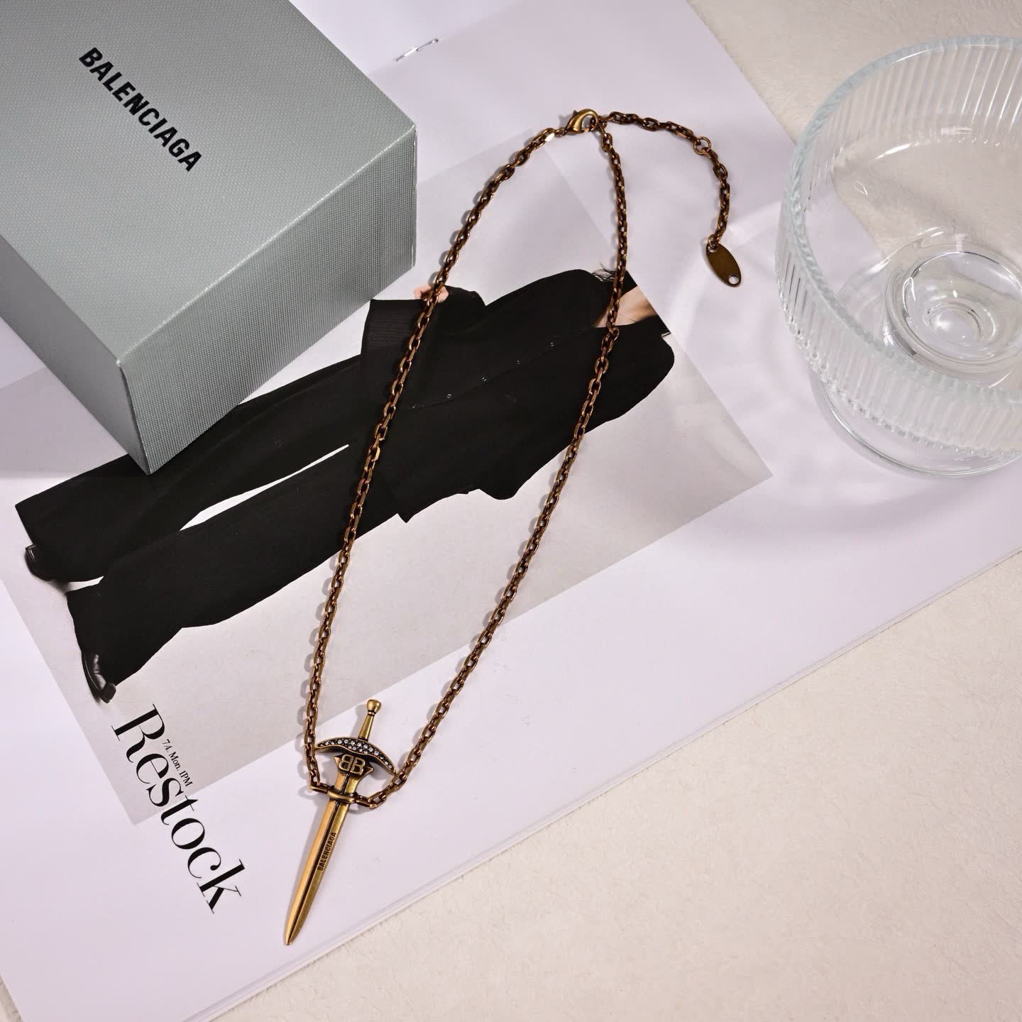 Balenciaga Sword Earrings with Red Gemstone
