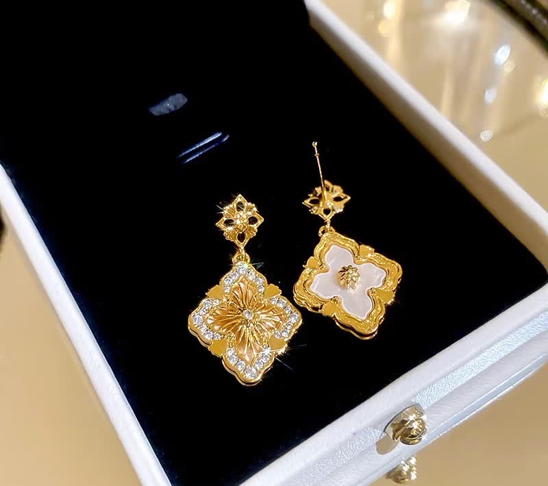 Buccellati Elegant Gold-Tone Filigree Drop Earrings with Crystal Accents