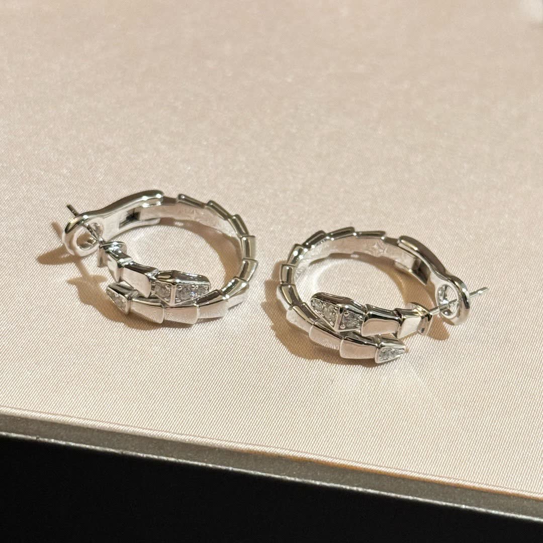Silver Hoop Earrings with Diamond Accents