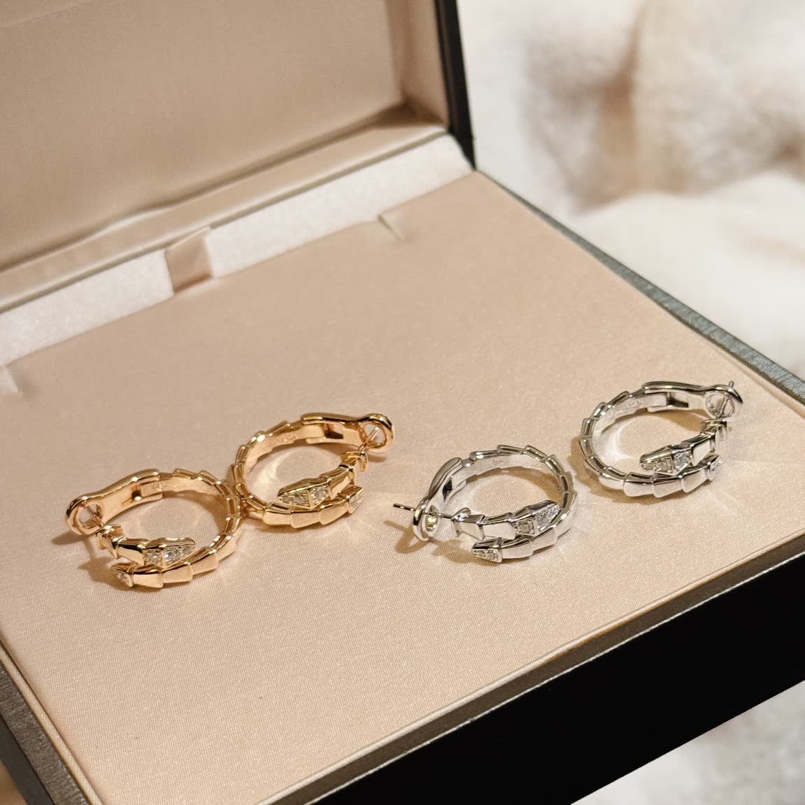 Silver Hoop Earrings with Diamond Accents