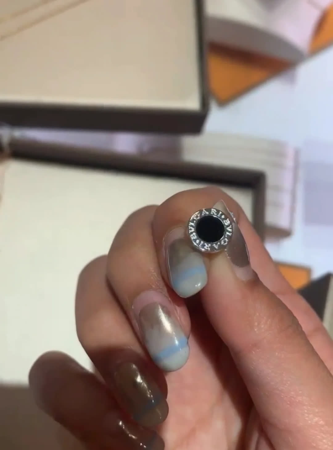 Bvlgari Earrings - Black and Silver Ring Design