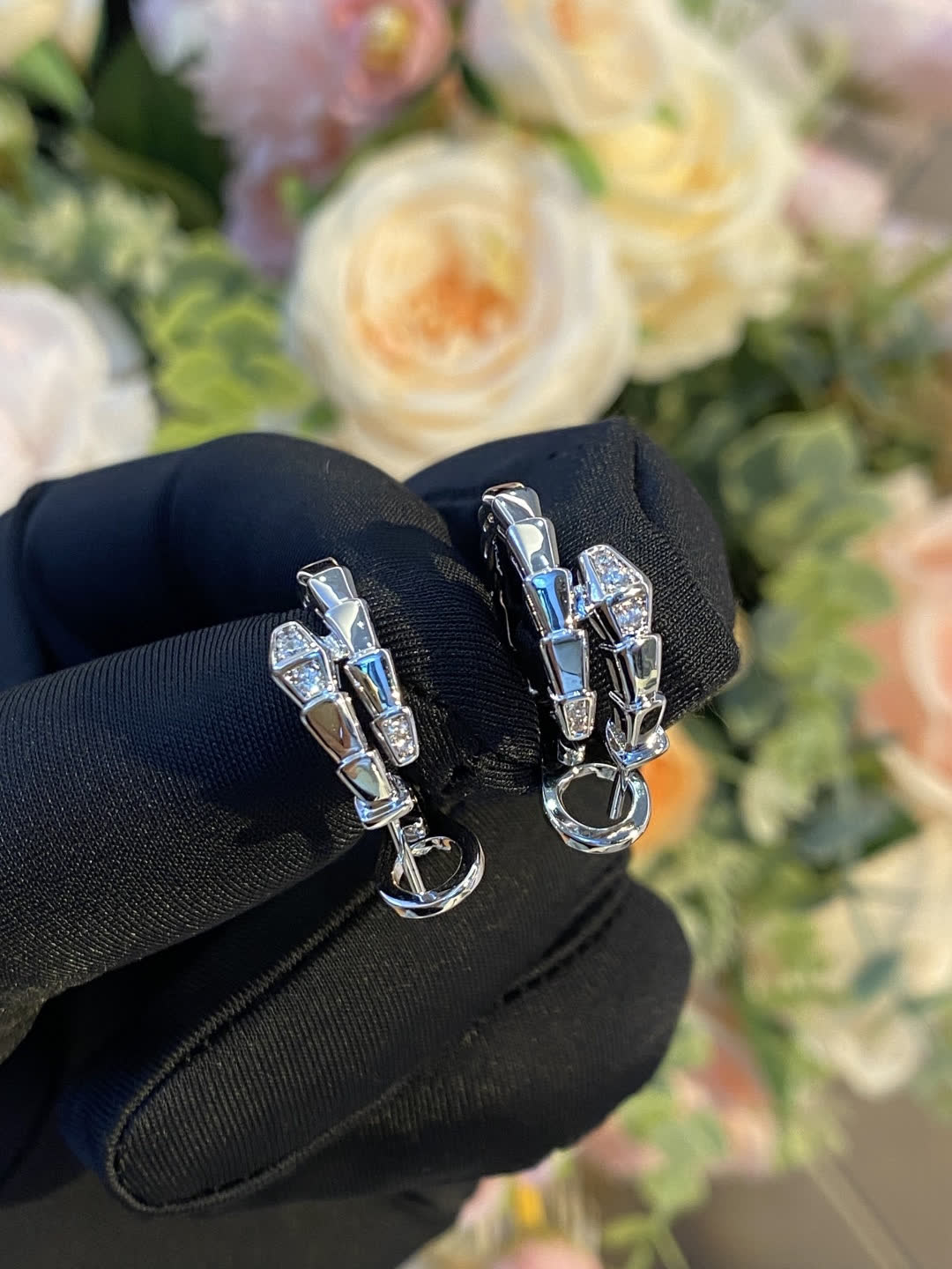 Bvlgari Silver Cubic Zirconia Stud Earrings