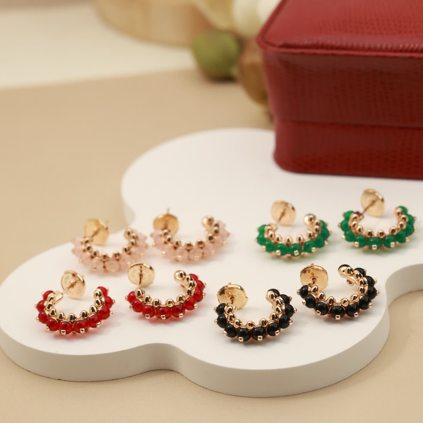 Cartier Elegant Beaded Hoop Earrings Set