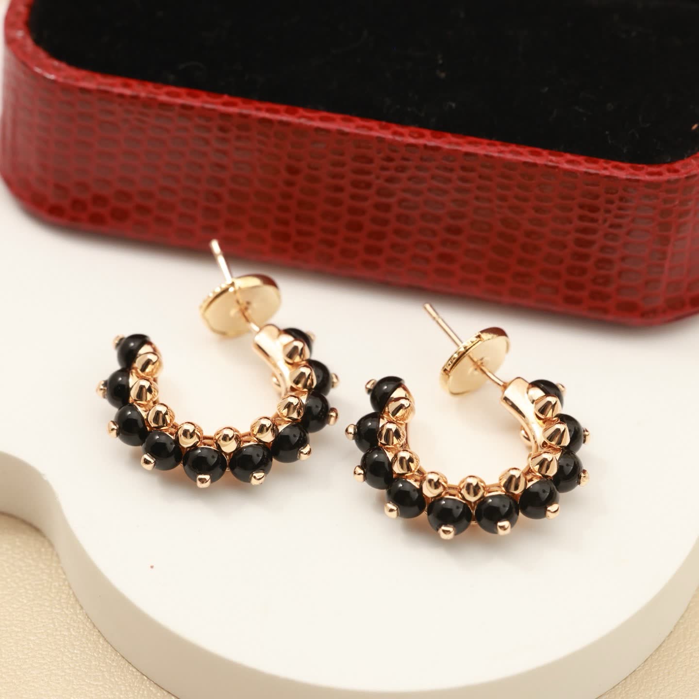 Cartier Elegant Beaded Hoop Earrings Set