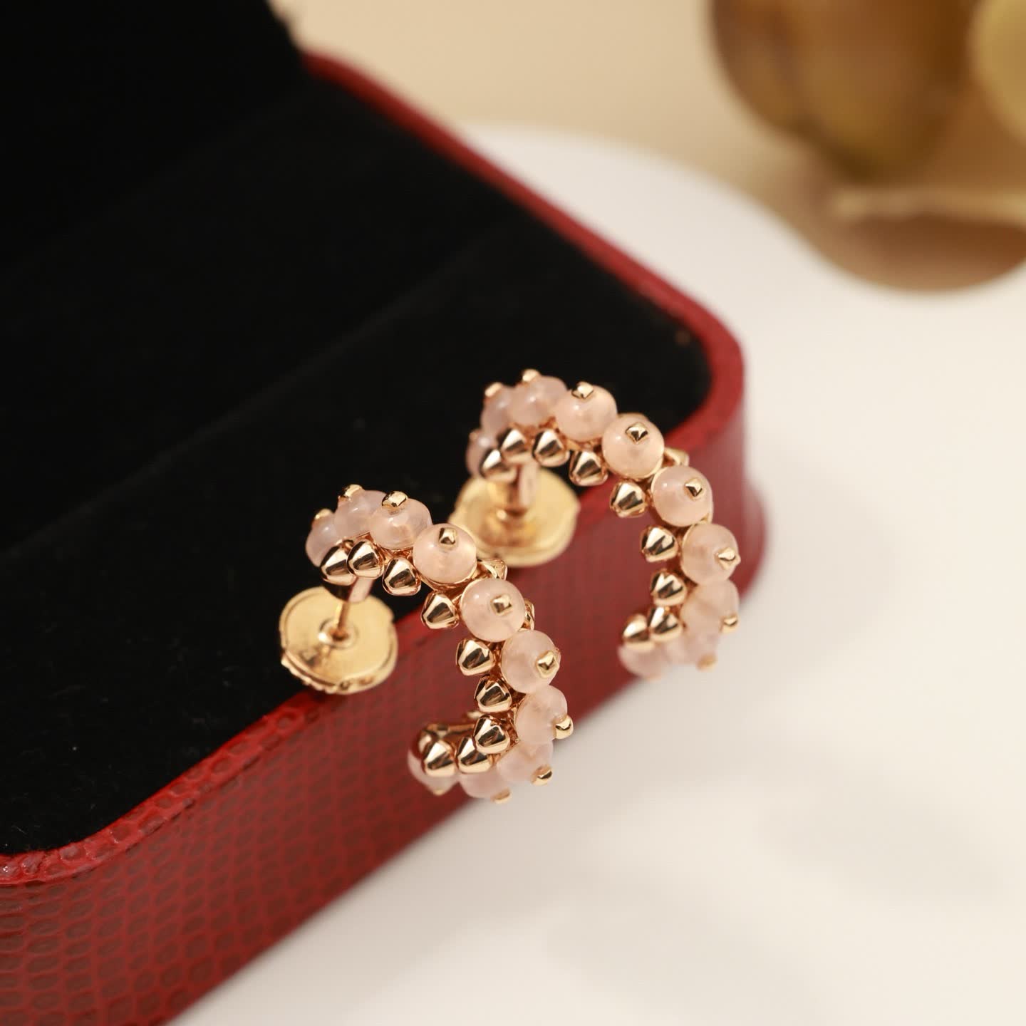 Cartier Elegant Beaded Hoop Earrings Set