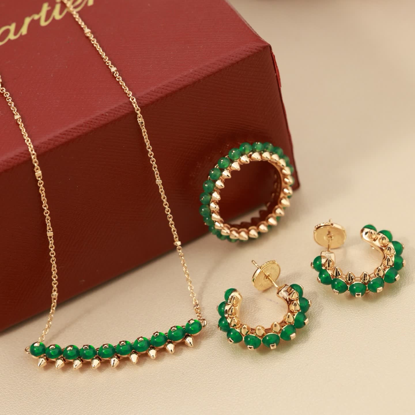 Cartier Elegant Beaded Hoop Earrings Set