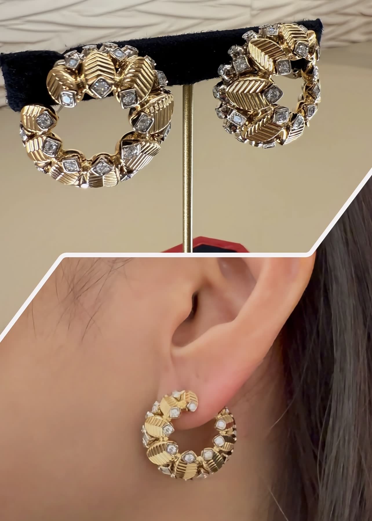 Cartier Gold and Diamond Hoop Earrings