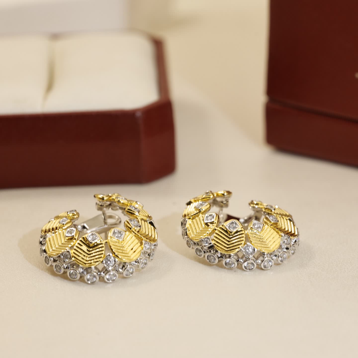 Cartier Gold and Diamond Hoop Earrings