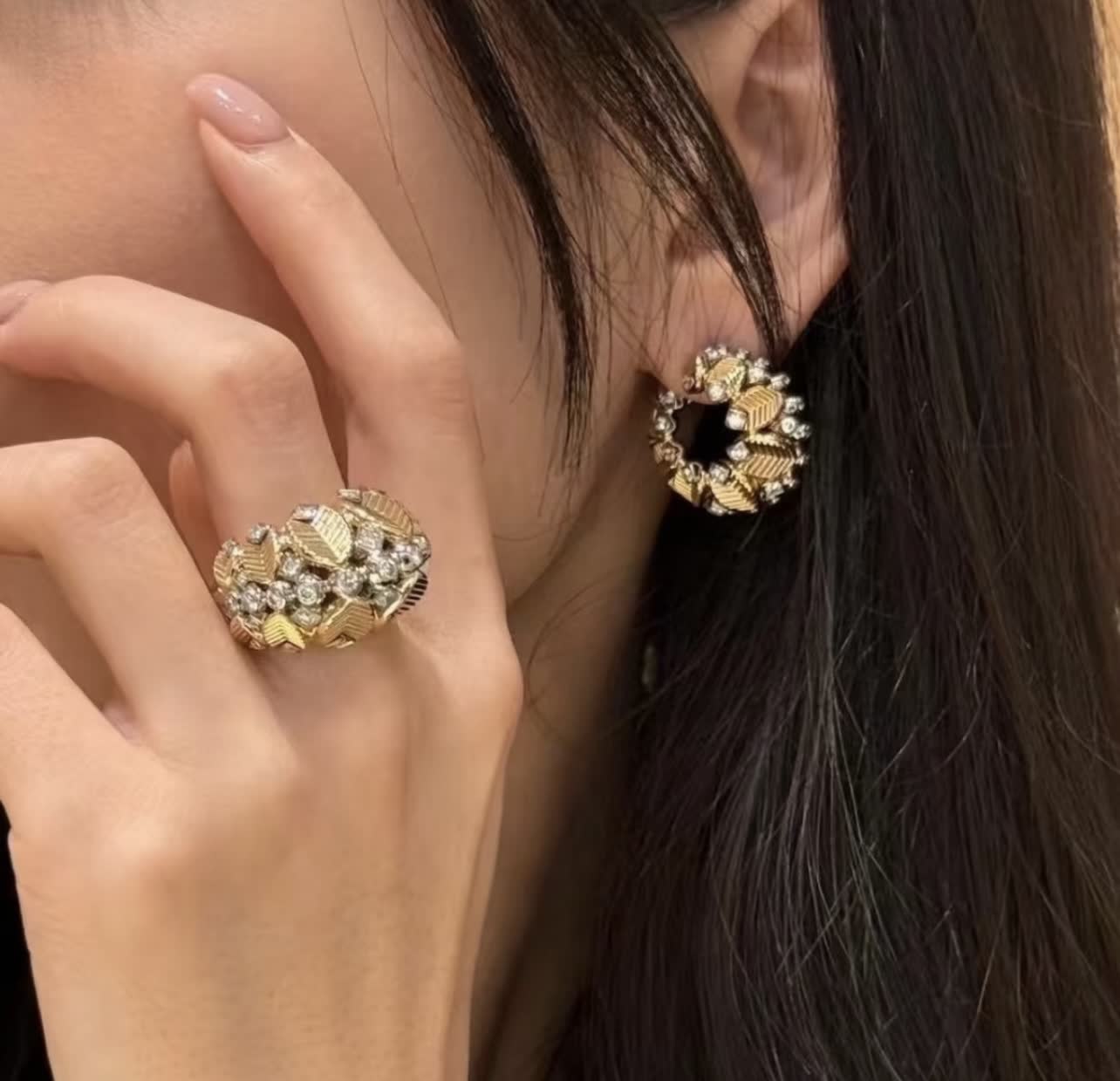 Cartier Gold and Diamond Hoop Earrings