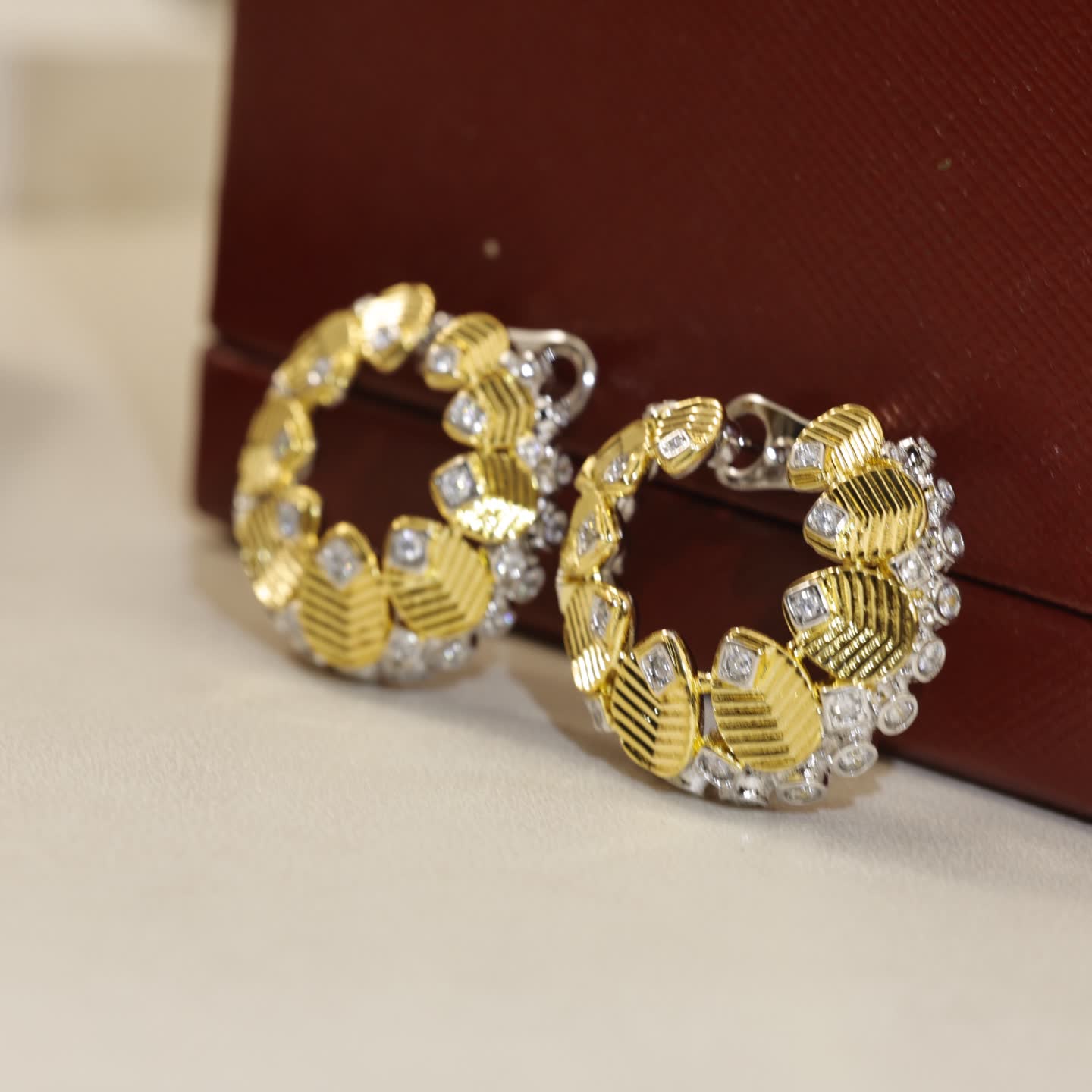 Cartier Gold and Diamond Hoop Earrings