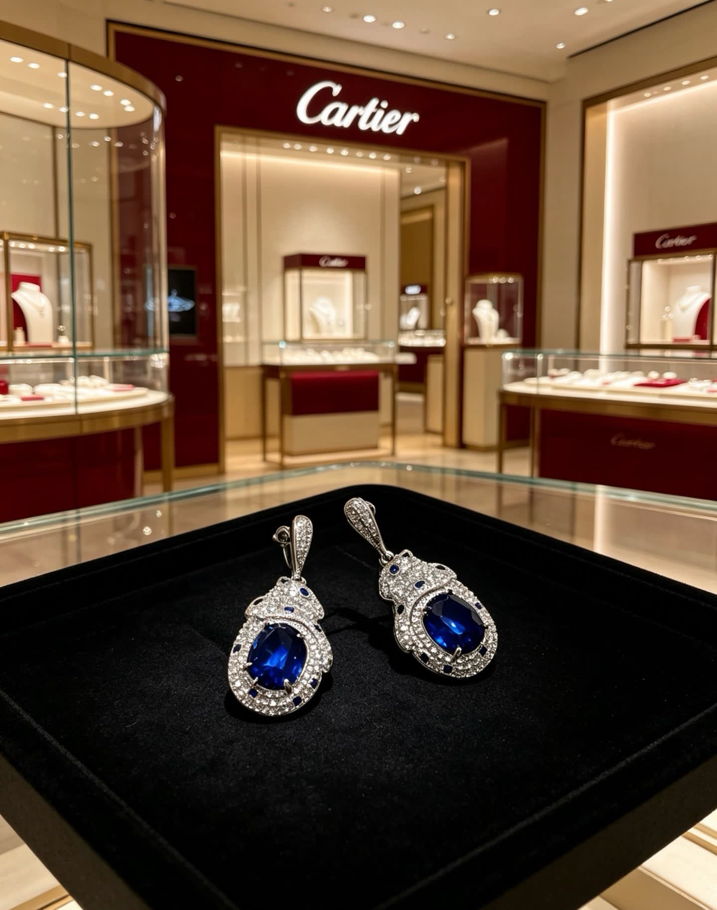 Cartier Elegant Blue Gemstone Earrings