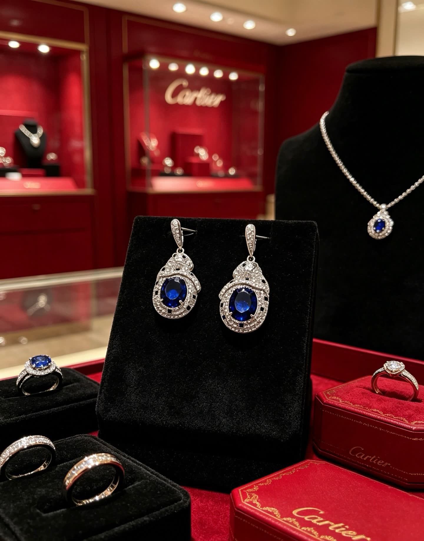 Cartier Elegant Blue Gemstone Earrings