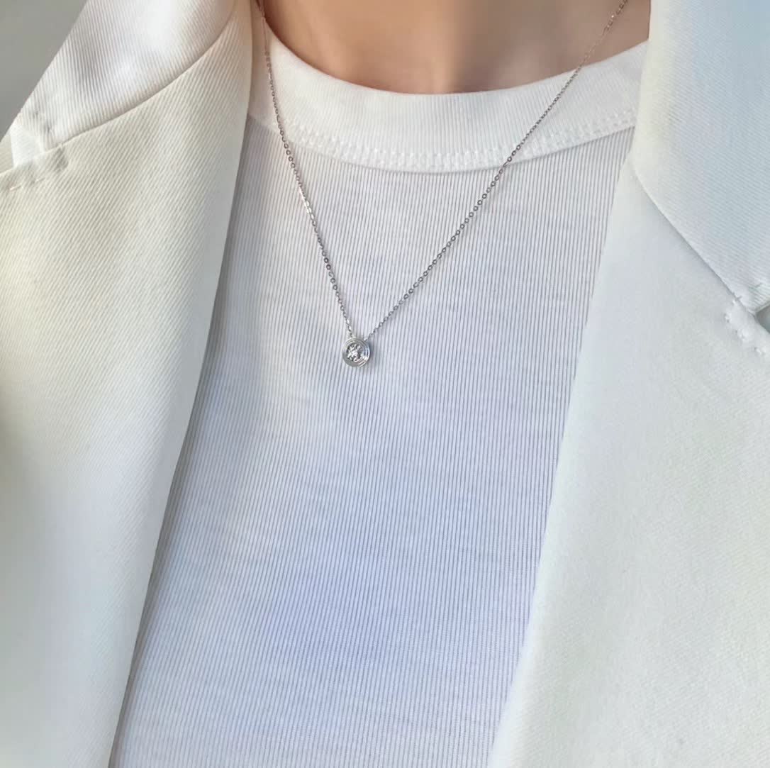 Cartier Elegant Silver Diamond Stud Earrings and Pendant Set