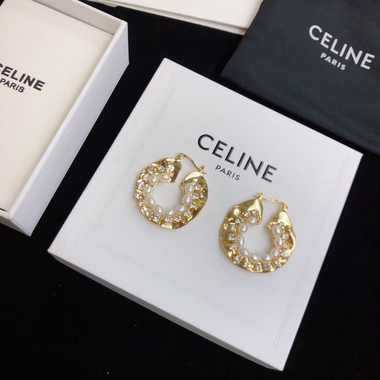 Celine Paris Gold-Tone Pearl Hoop Earrings