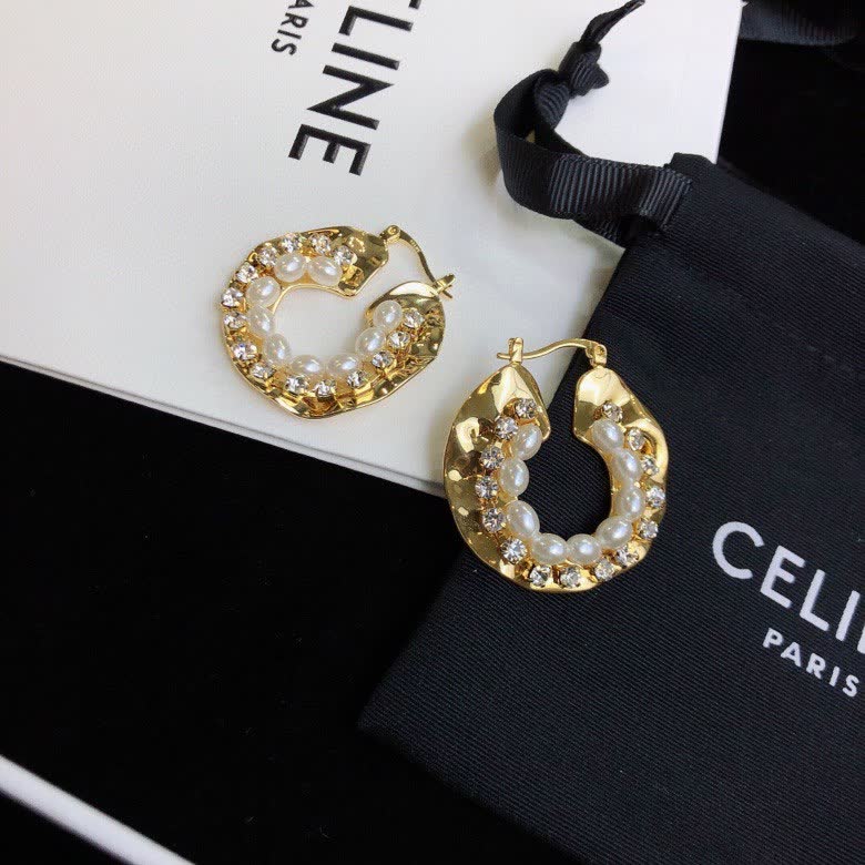 Celine Paris Gold-Tone Pearl Hoop Earrings