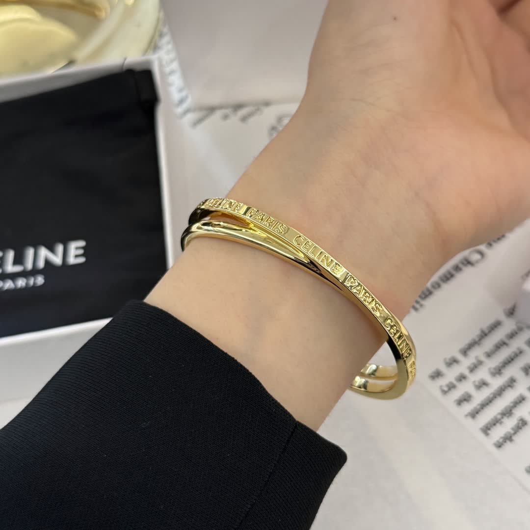 Celine Gold Tone Engraved Bracelet