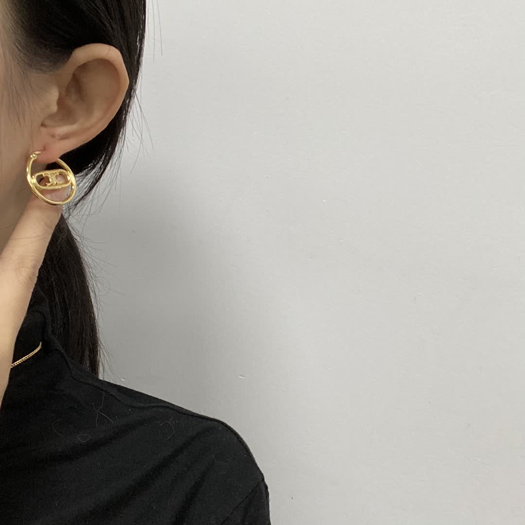Chanel CC Logo Gold Hoop Earrings