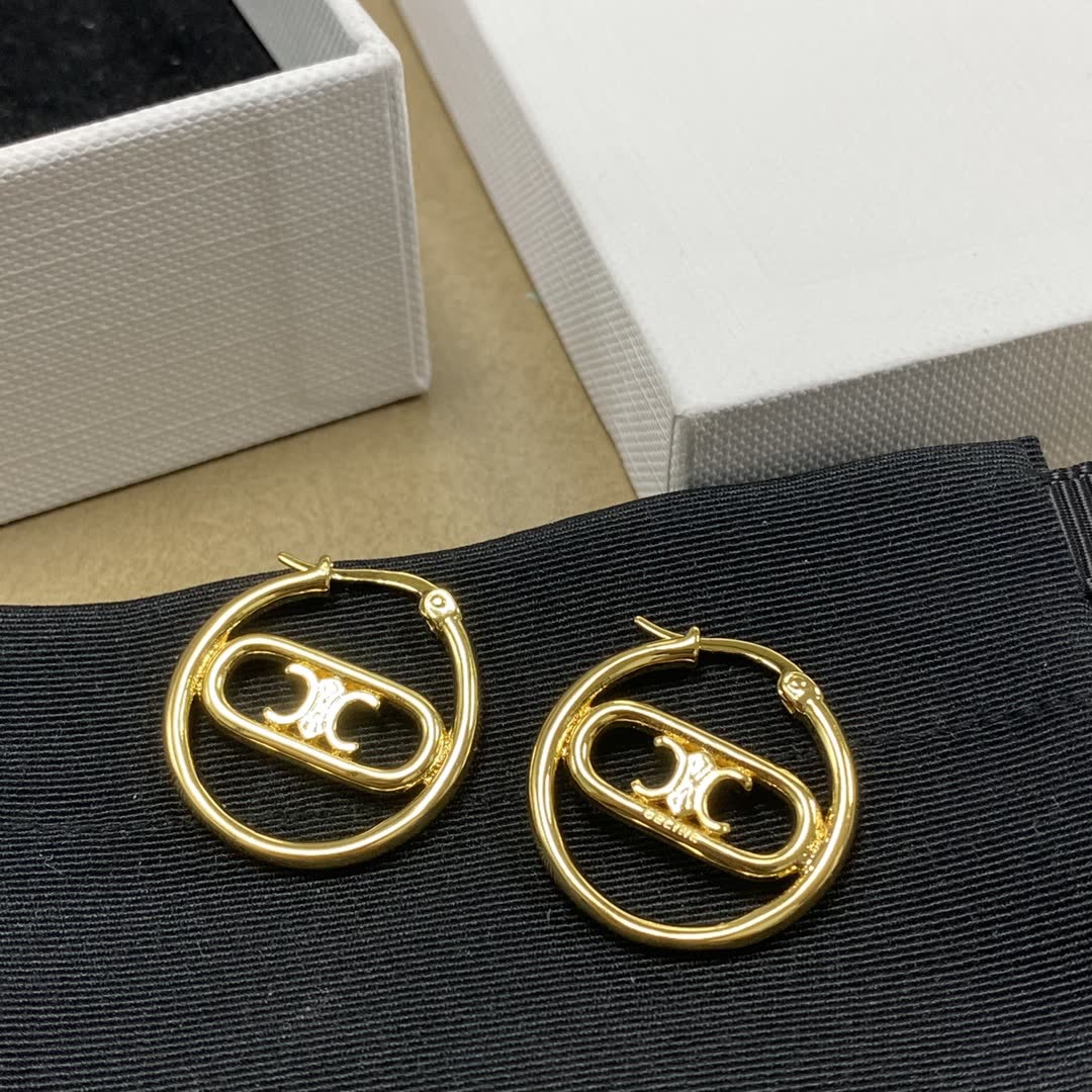 Chanel CC Logo Gold Hoop Earrings