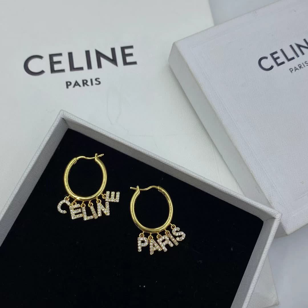 Celine Gold Hoop Earrings with Crystal Detailing