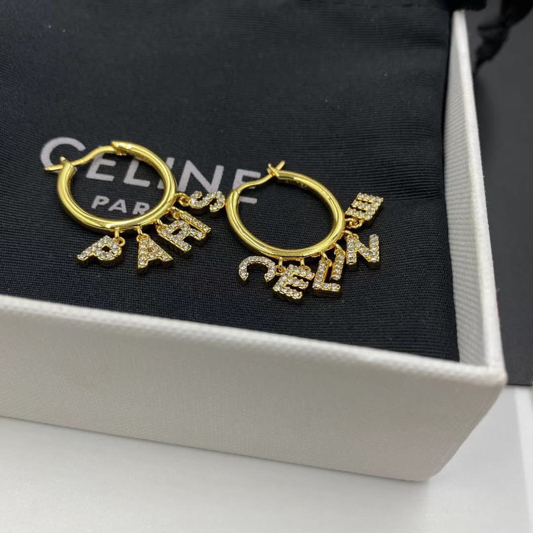 Celine Gold Hoop Earrings with Crystal Detailing