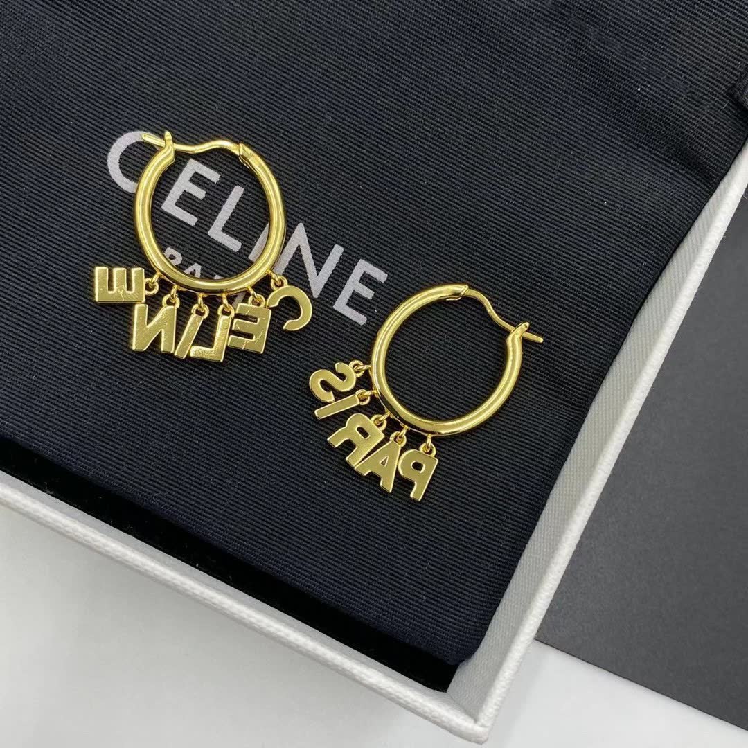 Celine Gold Hoop Earrings with Crystal Detailing