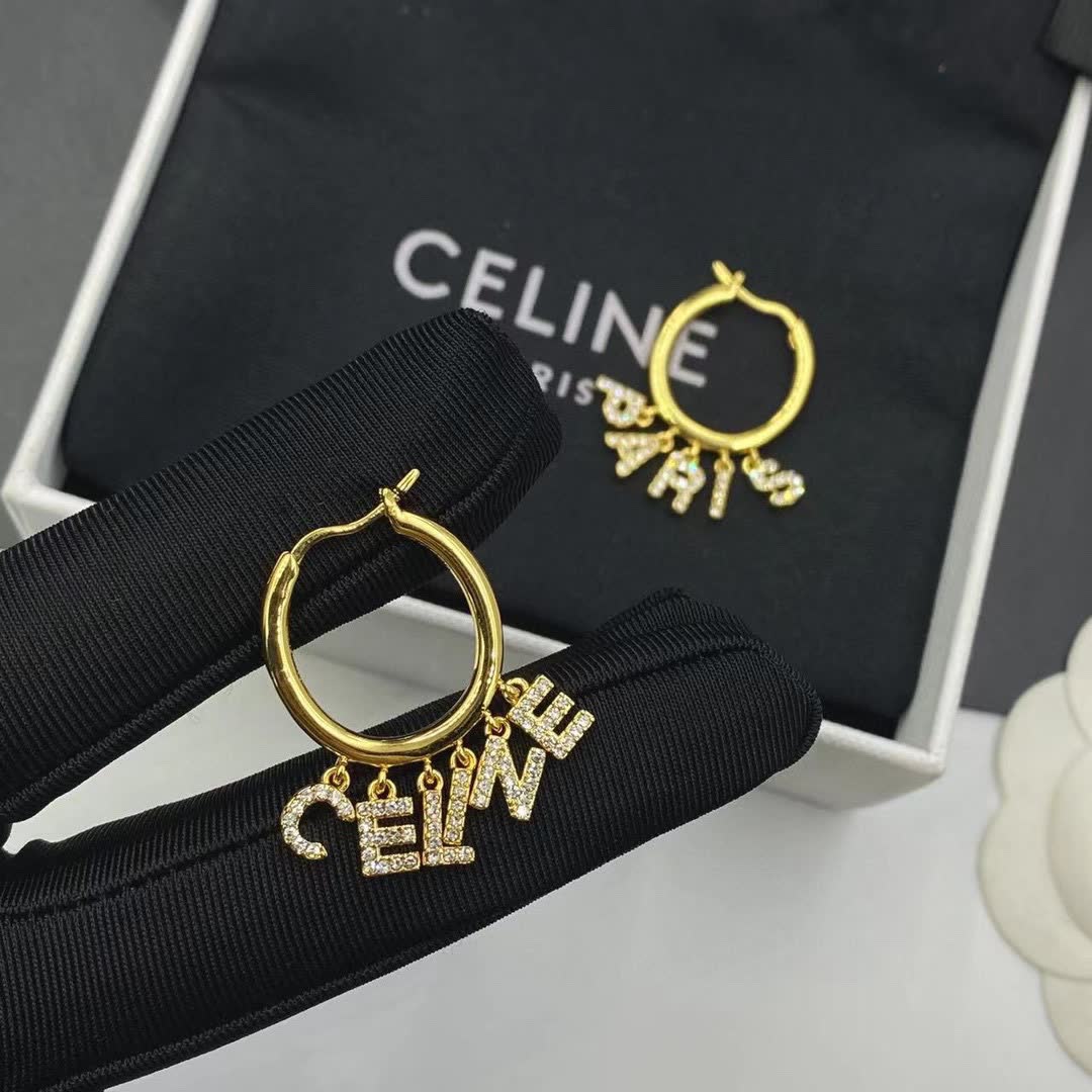 Celine Gold Hoop Earrings with Crystal Detailing