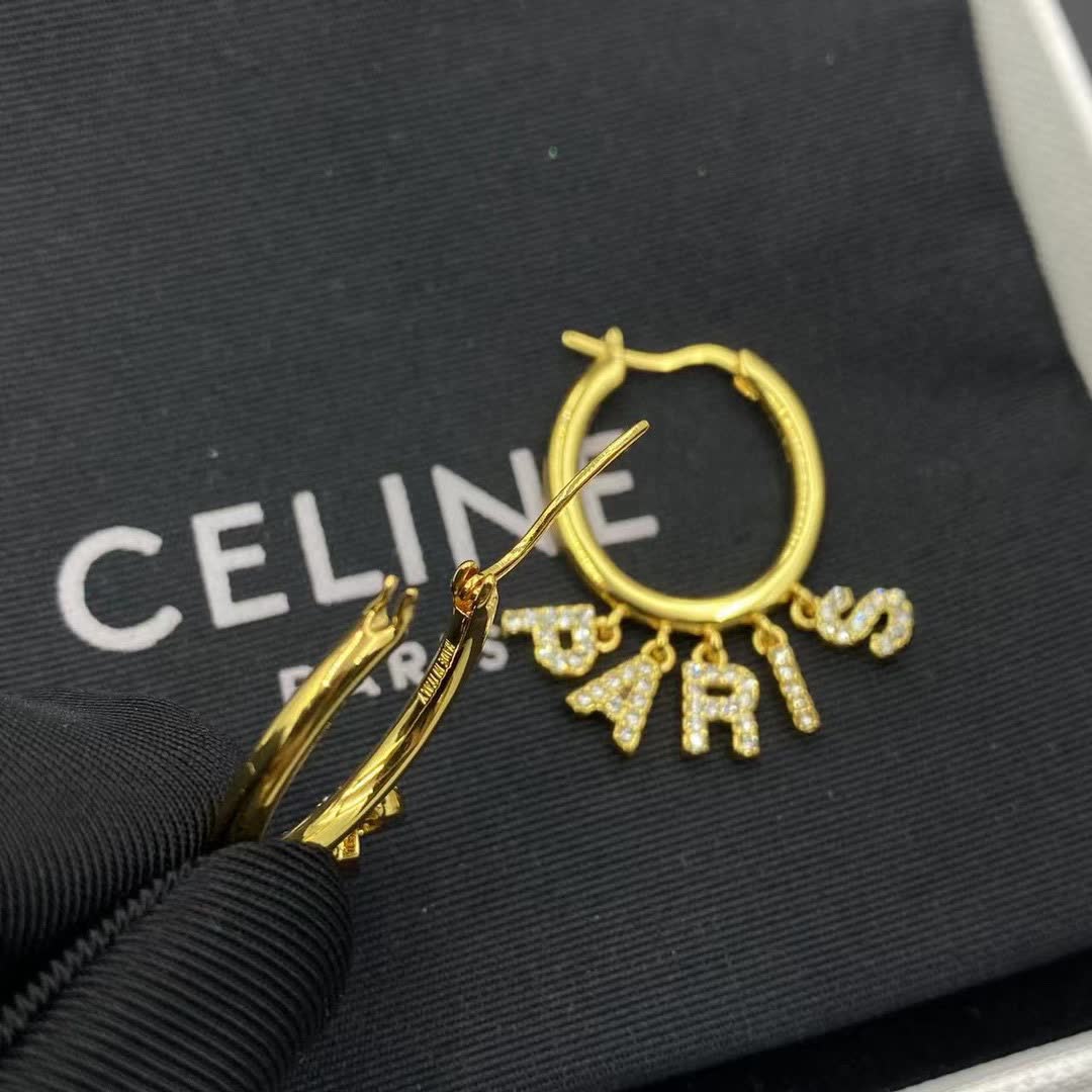 Celine Gold Hoop Earrings with Crystal Detailing