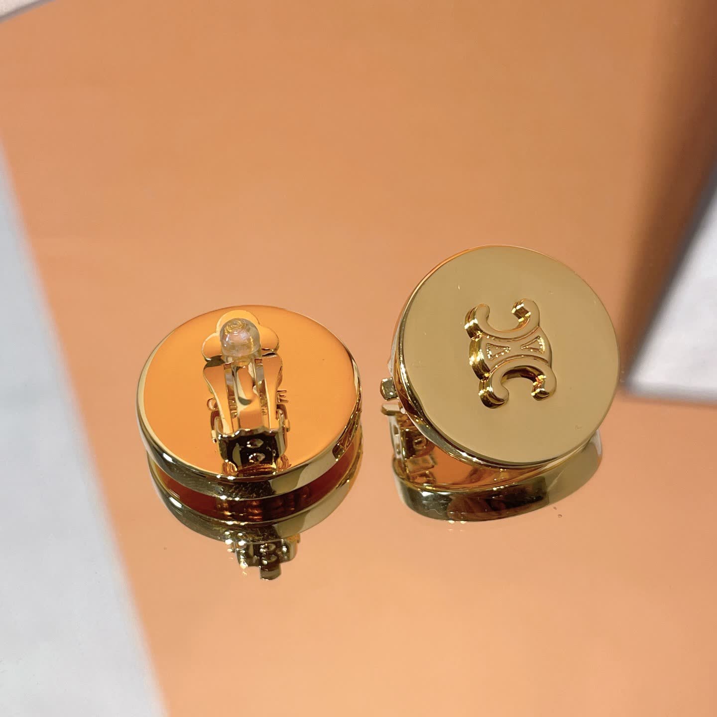 Celine Paris Gold Tone Logo Stud Earrings