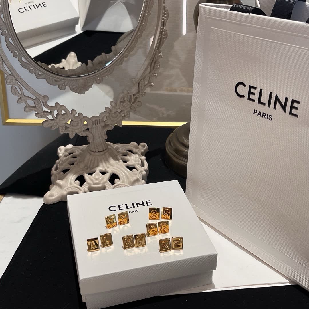 Celine Gold Square Stud Earrings