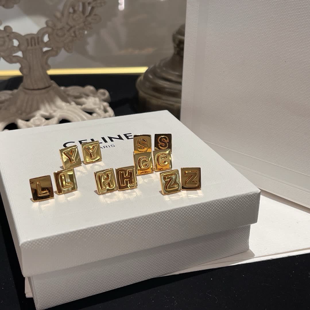 Celine Gold Square Stud Earrings