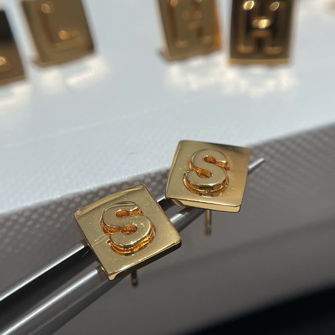 Celine Gold Square Stud Earrings