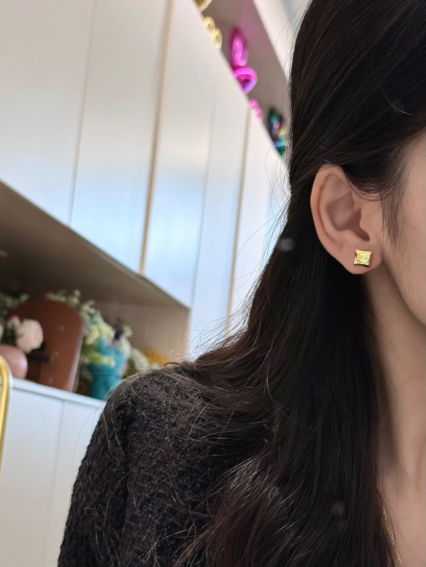 Celine Gold Square Stud Earrings