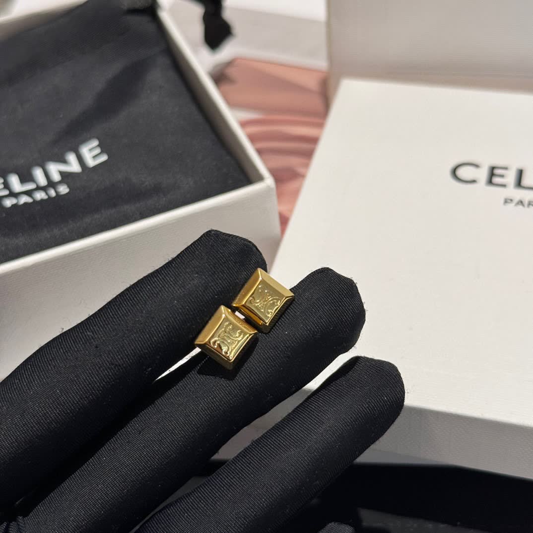 Celine Gold Square Stud Earrings