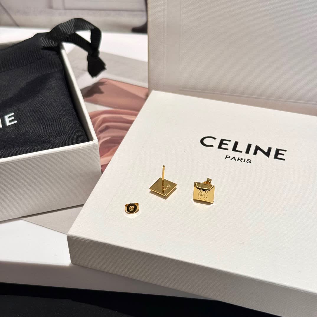 Celine Gold Square Stud Earrings