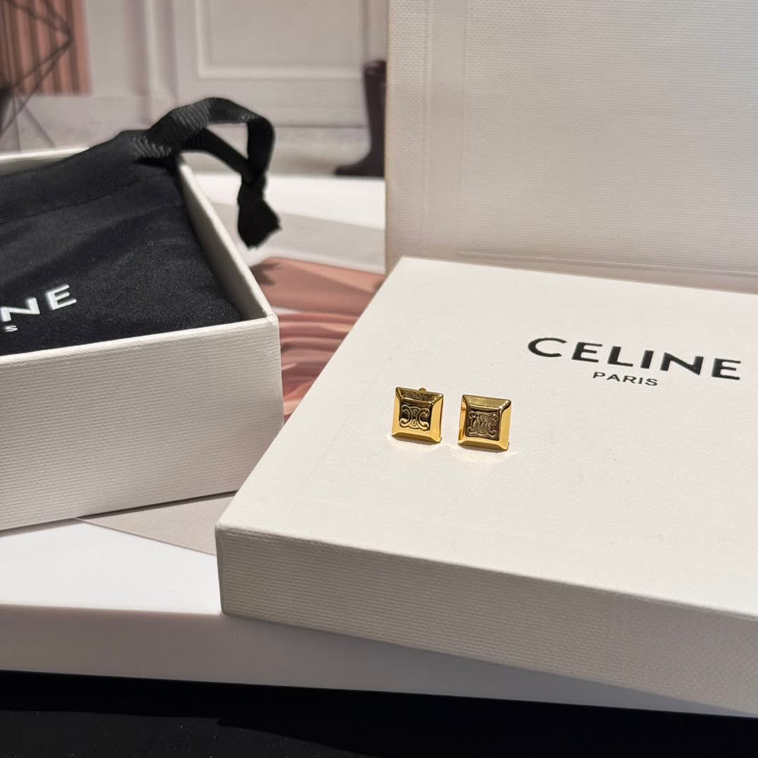 Celine Gold Square Stud Earrings