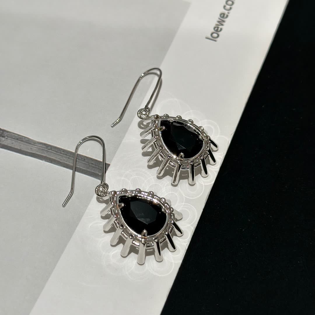 Celine Silver Teardrop Earrings with Black Gemstone