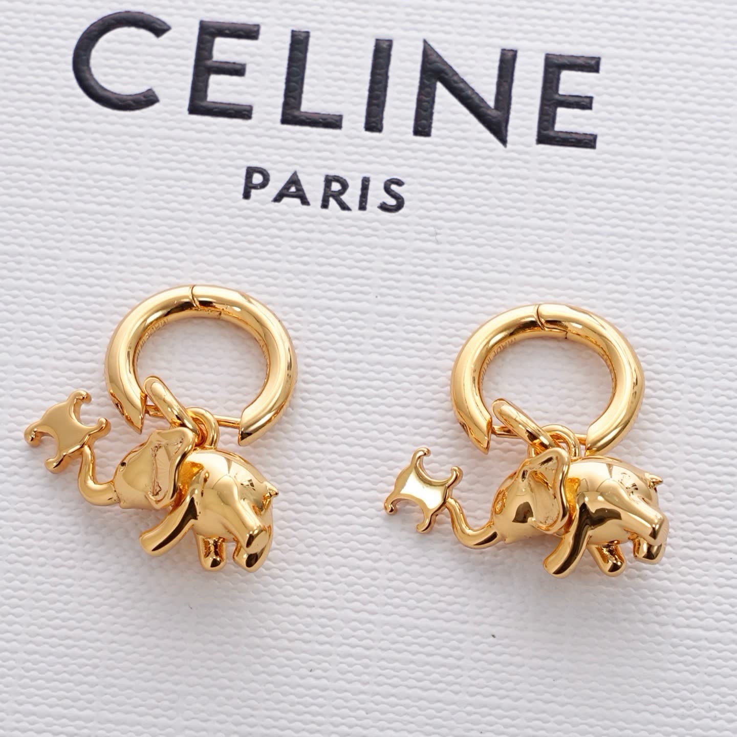 Celine Paris Gold Elephant Hoop Earrings