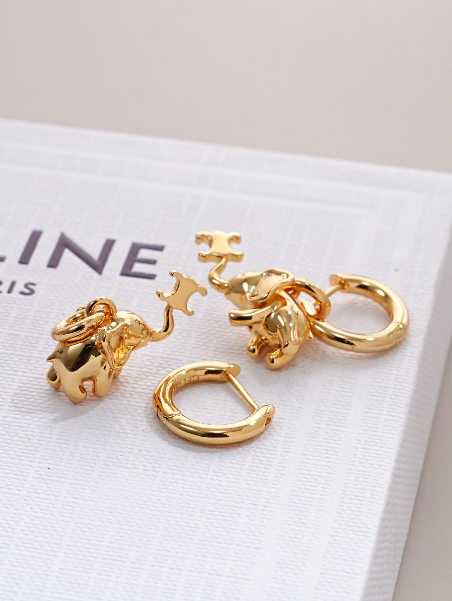 Celine Paris Gold Elephant Hoop Earrings