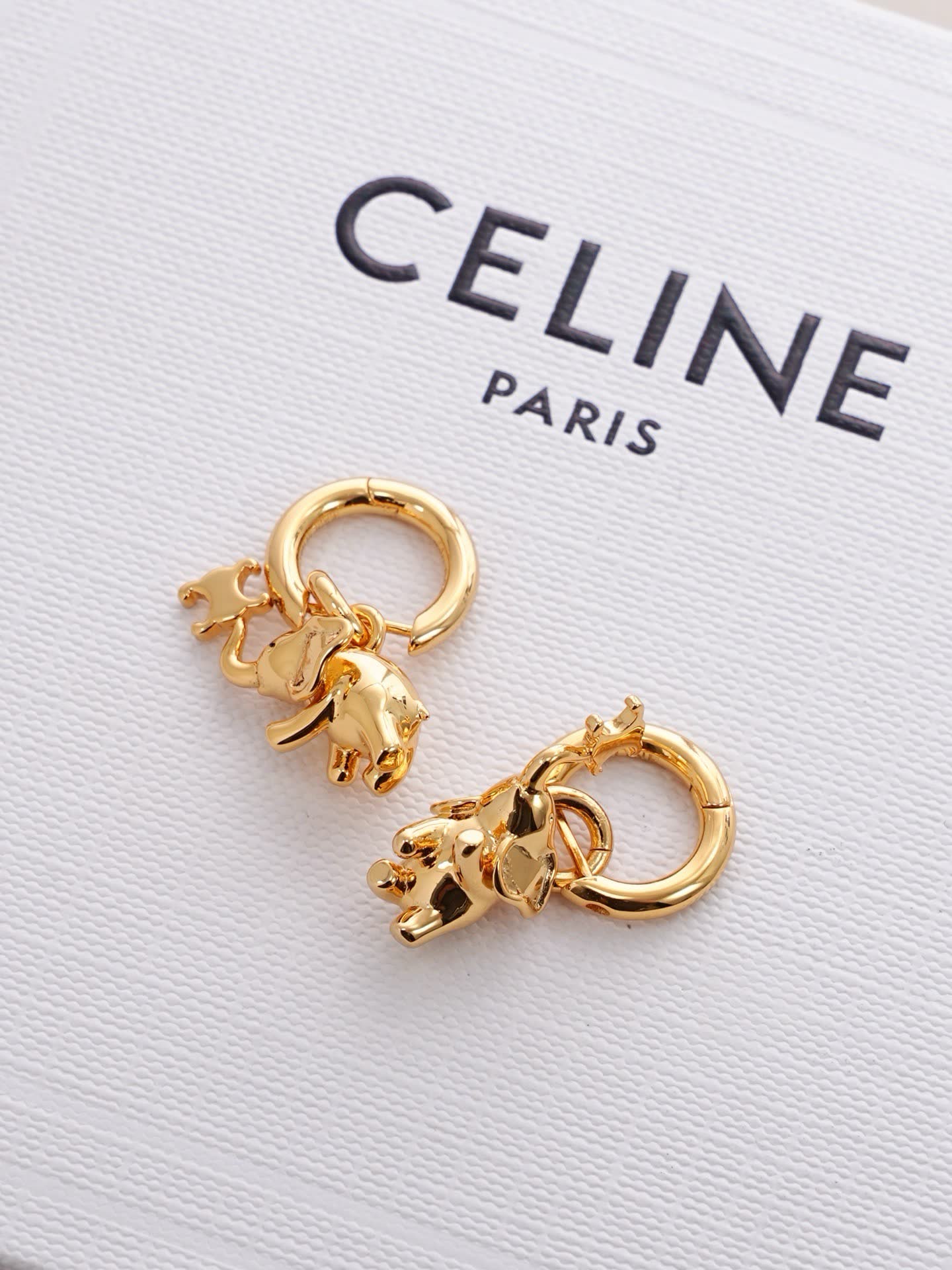 Celine Paris Gold Elephant Hoop Earrings