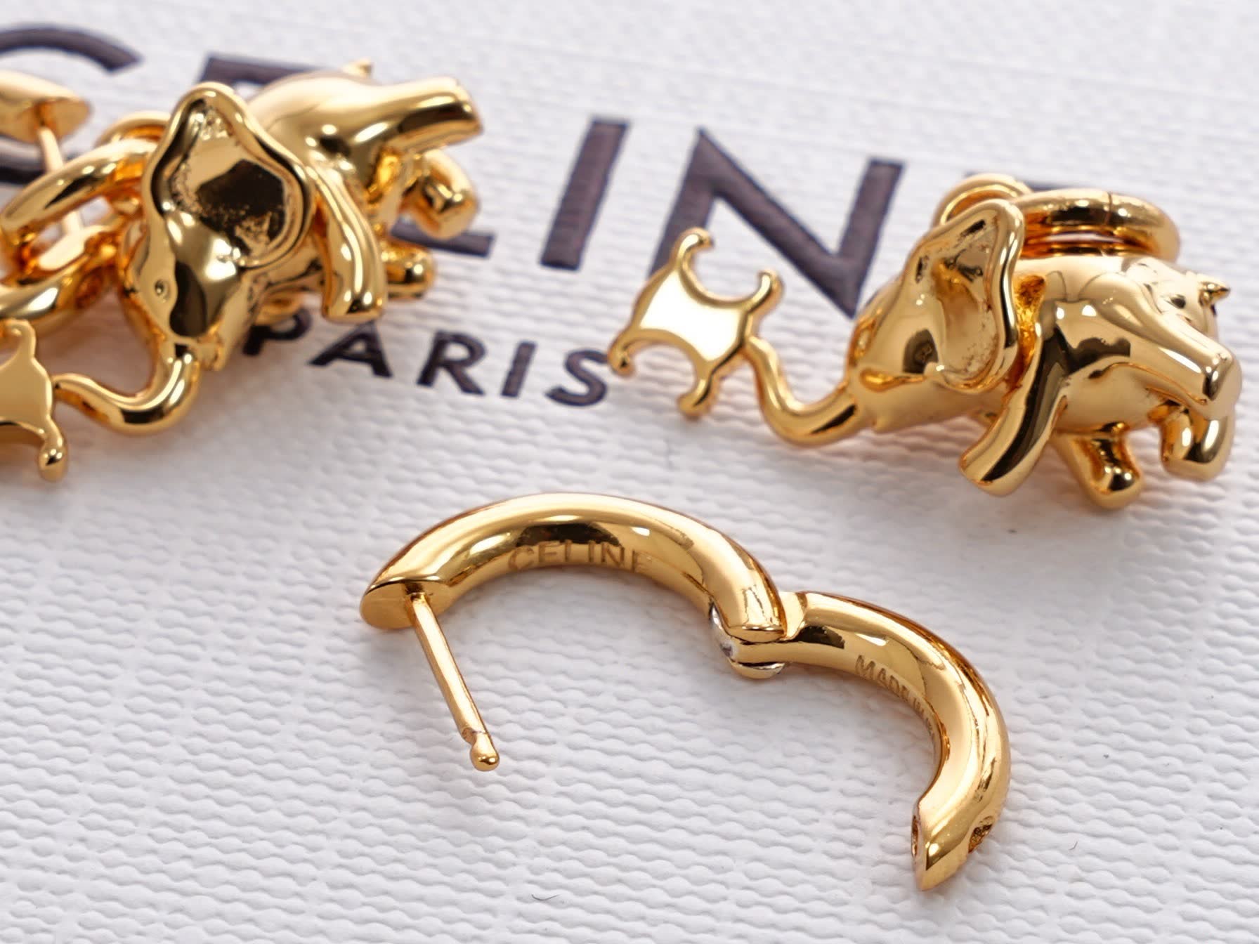 Celine Paris Gold Elephant Hoop Earrings