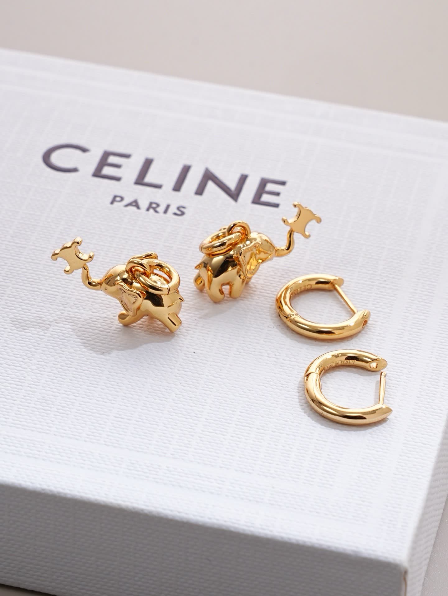 Celine Paris Gold Elephant Hoop Earrings