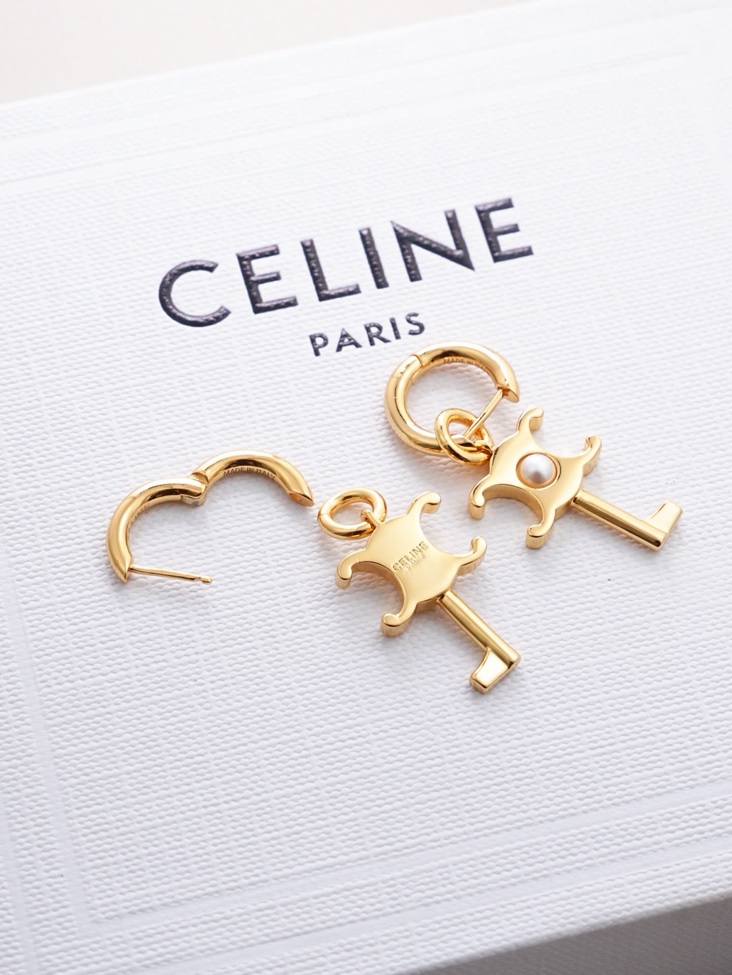 Chanel Gold-Tone Pearl Key Earrings