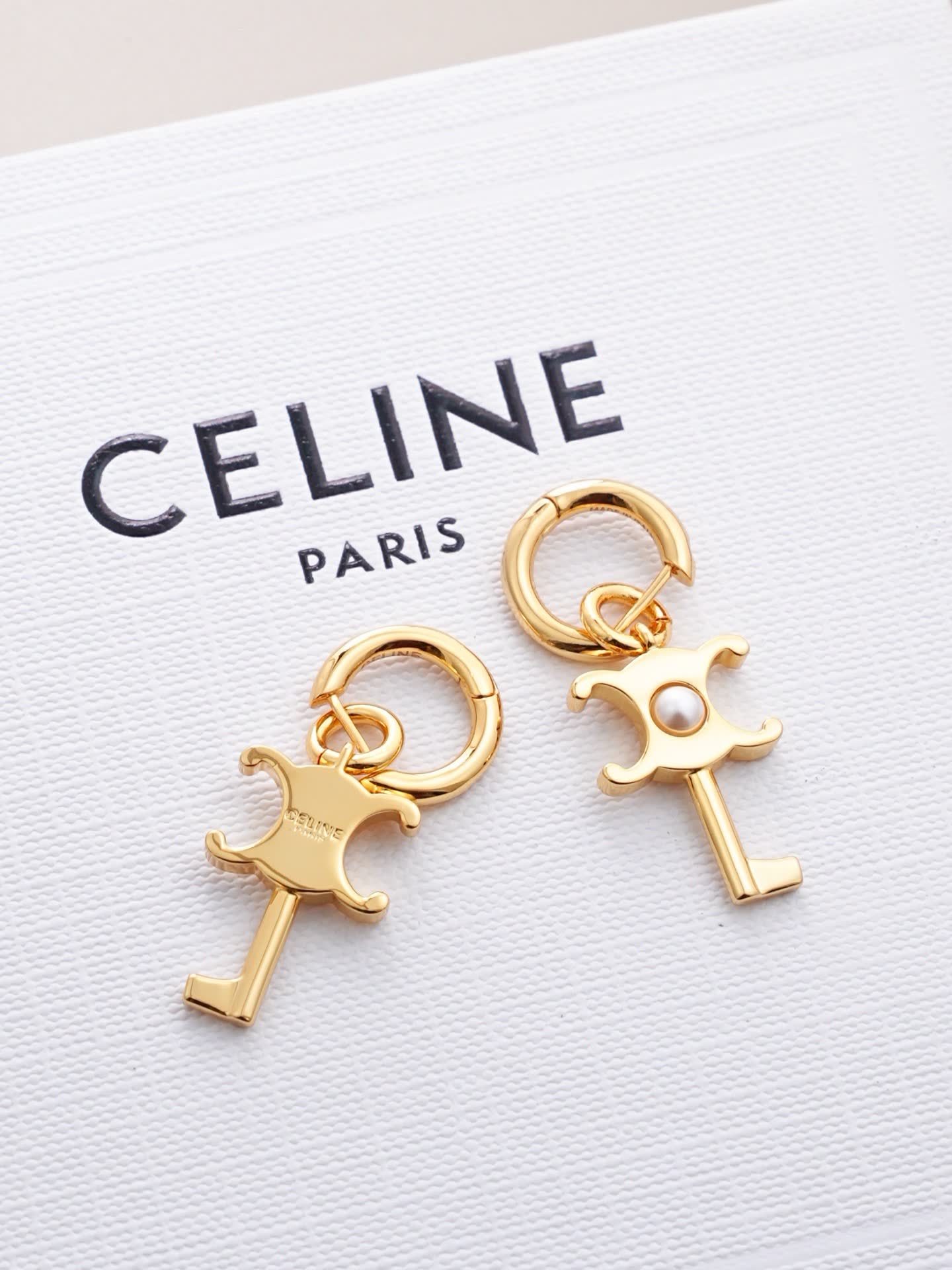 Chanel Gold-Tone Pearl Key Earrings