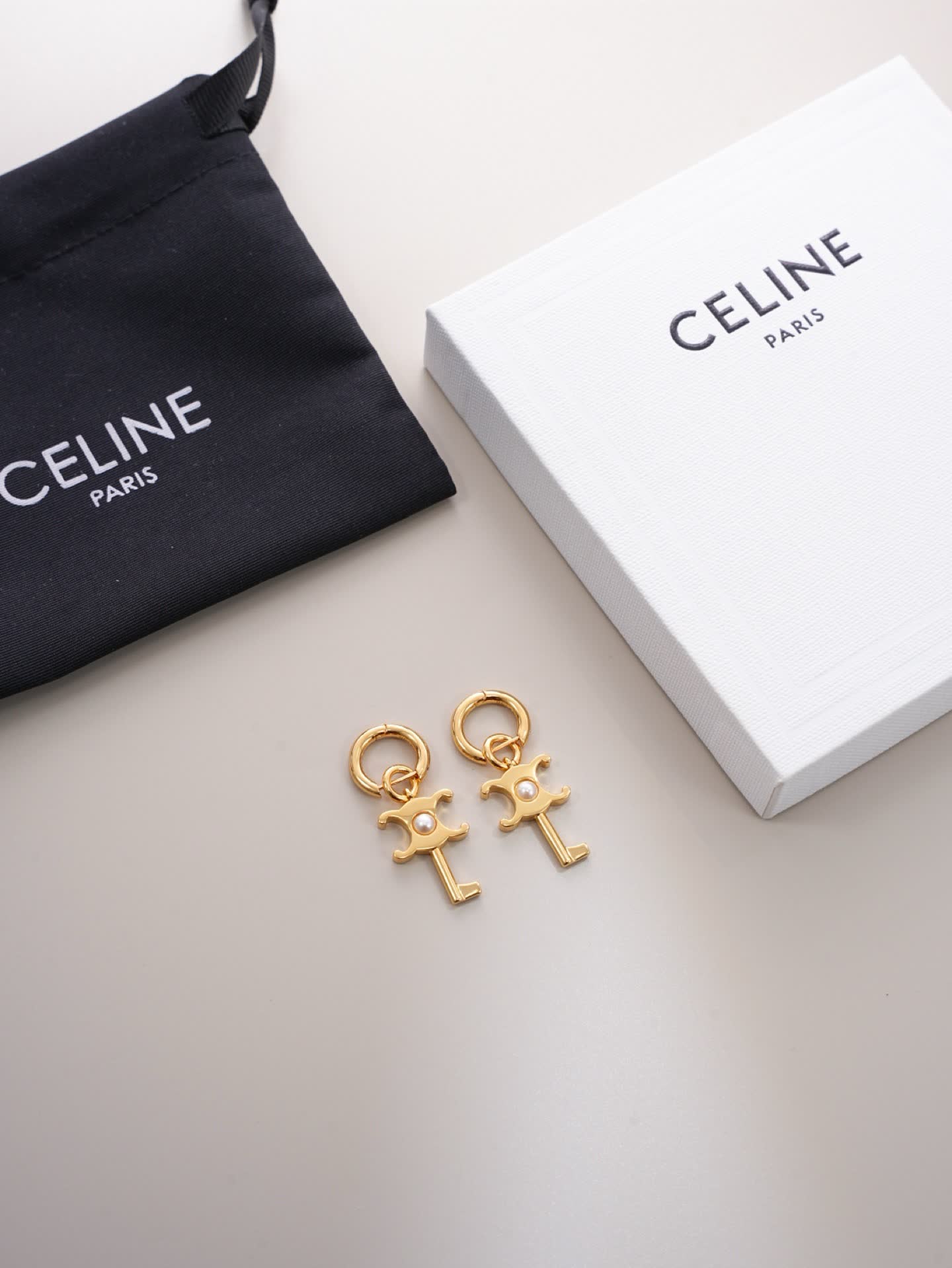 Chanel Gold-Tone Pearl Key Earrings