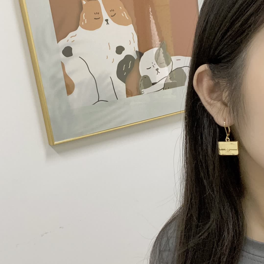 Celine Gold Chain Bag Charm Earrings