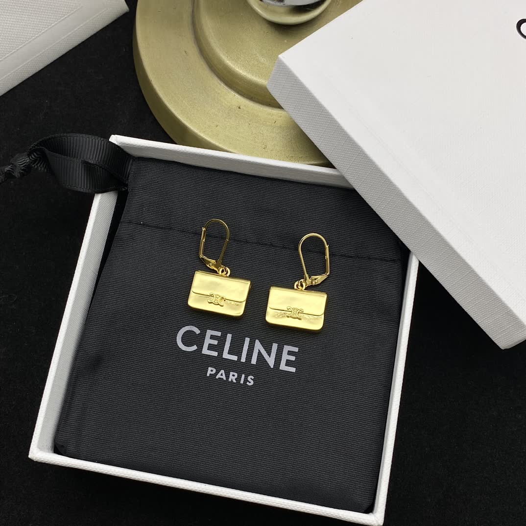 Celine Gold Chain Bag Charm Earrings