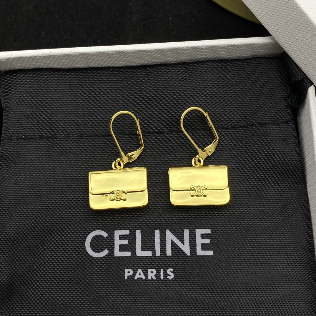 Celine Gold Chain Bag Charm Earrings